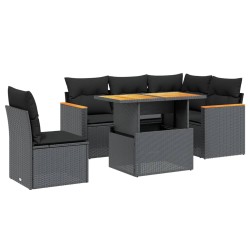 6-tlg. Garten-Sofagarnitur mit Kissen Schwarz Poly Rattan