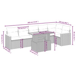 7-tlg. Garten-Sofagarnitur mit Kissen Grau Poly Rattan