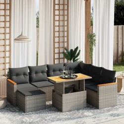 8-tlg. Garten-Sofagarnitur mit Kissen Grau Poly Rattan