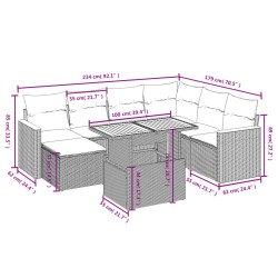 8-tlg. Garten-Sofagarnitur mit Kissen Grau Poly Rattan