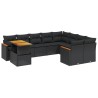 10-tlg. Garten-Sofagarnitur mit Kissen Schwarz Poly Rattan