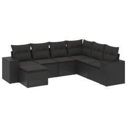 7-tlg. Garten-Sofagarnitur mit Kissen Schwarz Poly Rattan