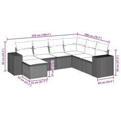 7-tlg. Garten-Sofagarnitur mit Kissen Schwarz Poly Rattan