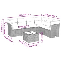 7-tlg. Garten-Sofagarnitur mit Kissen Grau Poly Rattan