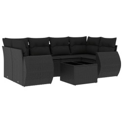 7-tlg. Garten-Sofagarnitur mit Kissen Schwarz Poly Rattan