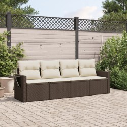 4-tlg. Garten-Sofagarnitur mit Kissen Braun Poly Rattan