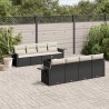 9-tlg. Garten-Sofagarnitur mit Kissen Schwarz Poly Rattan