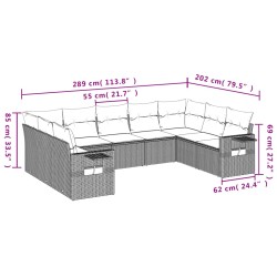 9-tlg. Garten-Sofagarnitur mit Kissen Hellgrau Poly Rattan