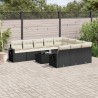 11-tlg. Garten-Sofagarnitur mit Kissen Schwarz Poly Rattan