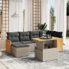 7-tlg. Garten-Sofagarnitur mit Kissen Grau Poly Rattan