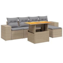 6-tlg. Garten-Sofagarnitur mit Kissen Beige Poly Rattan