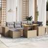 7-tlg. Garten-Sofagarnitur mit Kissen Beige Poly Rattan