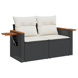 9-tlg. Garten-Sofagarnitur mit Kissen Schwarz Poly Rattan