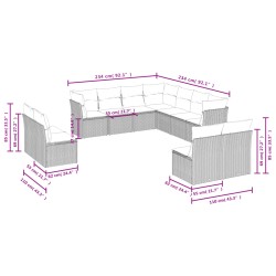 11-tlg. Garten-Sofagarnitur mit Kissen Grau Poly Rattan