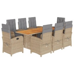 9-tlg. Garten-Essgruppe mit Kissen Beige Poly Rattan