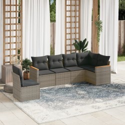 6-tlg. Garten-Sofagarnitur mit Kissen Grau Poly Rattan