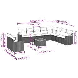 11-tlg. Garten-Sofagarnitur mit Kissen Grau Poly Rattan