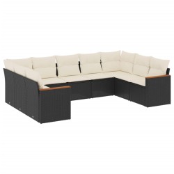 9-tlg. Garten-Sofagarnitur mit Kissen Schwarz Poly Rattan