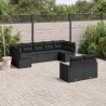 9-tlg. Garten-Sofagarnitur mit Kissen Schwarz Poly Rattan