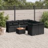 9-tlg. Garten-Sofagarnitur mit Kissen Schwarz Poly Rattan