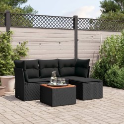 5-tlg. Garten-Sofagarnitur mit Kissen Schwarz Poly Rattan