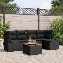 6-tlg. Garten-Sofagarnitur mit Kissen Schwarz Poly Rattan