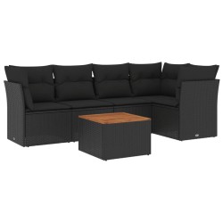 6-tlg. Garten-Sofagarnitur mit Kissen Schwarz Poly Rattan