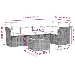 6-tlg. Garten-Sofagarnitur mit Kissen Schwarz Poly Rattan