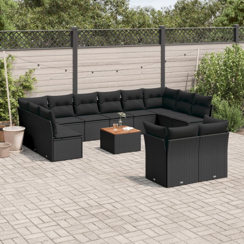 13-tlg. Garten-Sofagarnitur mit Kissen Schwarz Poly Rattan