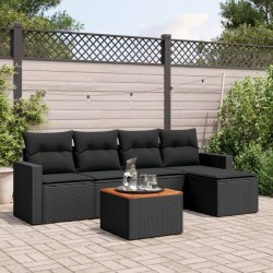 6-tlg. Garten-Sofagarnitur mit Kissen Schwarz Poly Rattan