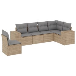 6-tlg. Garten-Sofagarnitur mit Kissen Beige Poly Rattan