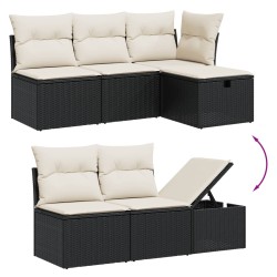 11-tlg. Garten-Sofagarnitur mit Kissen Schwarz Poly Rattan