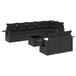 9-tlg. Garten-Sofagarnitur mit Kissen Schwarz Poly Rattan