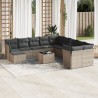 12-tlg. Garten-Sofagarnitur mit Kissen Grau Poly Rattan