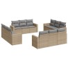 12-tlg. Garten-Sofagarnitur mit Kissen Beige Poly Rattan