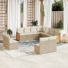 11-tlg. Garten-Sofagarnitur mit Kissen Beige Poly Rattan