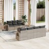 8-tlg. Garten-Sofagarnitur mit Kissen Hellgrau Poly Rattan