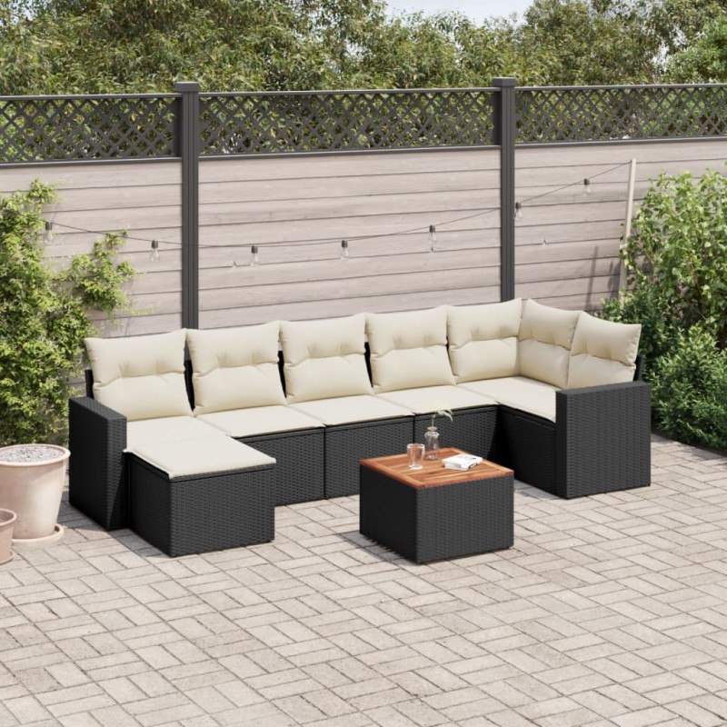 8-tlg. Garten-Sofagarnitur mit Kissen Schwarz Poly Rattan