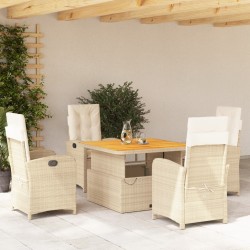 5-tlg. Garten-Essgruppe mit Kissen Beige Poly Rattan