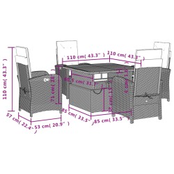 5-tlg. Garten-Essgruppe mit Kissen Beige Poly Rattan