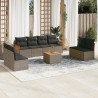 9-tlg. Garten-Sofagarnitur mit Kissen Grau Poly Rattan