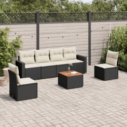 7-tlg. Garten-Sofagarnitur mit Kissen Schwarz Poly Rattan