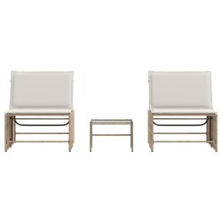 Sonnenliegen 2 Stk. mit Tisch Beige Poly Rattan