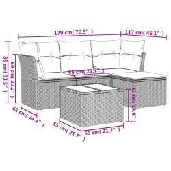 5-tlg. Garten-Sofagarnitur mit Kissen Grau Poly Rattan