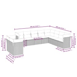 10-tlg. Garten-Sofagarnitur mit Kissen Hellgrau Poly Rattan