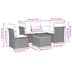 6-tlg. Garten-Sofagarnitur mit Kissen Grau Poly Rattan