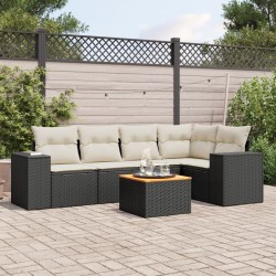 6-tlg. Garten-Sofagarnitur mit Kissen Schwarz Poly Rattan