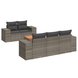 6-tlg. Garten-Sofagarnitur mit Kissen Grau Poly Rattan