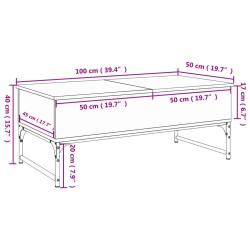 Couchtisch Braun Eichen-Optik 100x50x40 cm Holzwerkstoff Metall