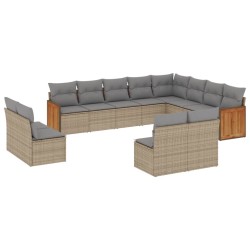 12-tlg. Garten-Sofagarnitur mit Kissen Beige Poly Rattan